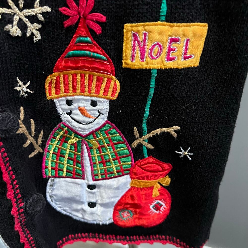 Vintage NutCracker Christmas Sweater Vest Women's Medium Black Ugly Snowman - Picture 4 of 9